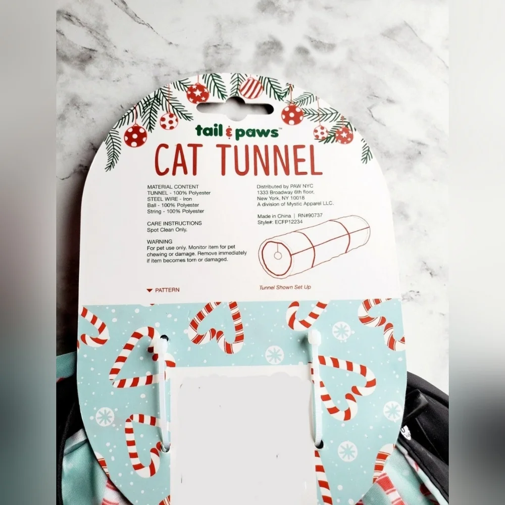 TAIL & PAWS Pop-Up Cat Tunnel with Plush Dangle Toy - NEW WITH TAGS